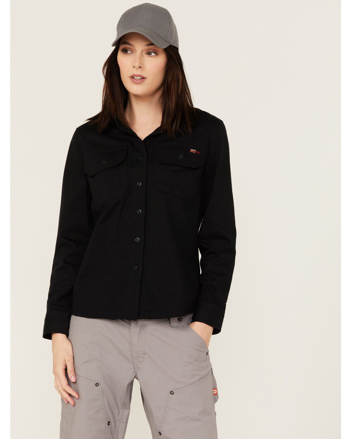 Image #1 - Timberland Pro Women's FR Cotton Core Button-Down Work Shirt, Black, hi-res