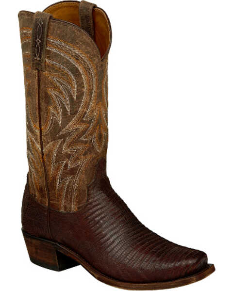 Lucchese Men's Handmade Percy Lizard Boots - Square Toe , Tan, hi-res