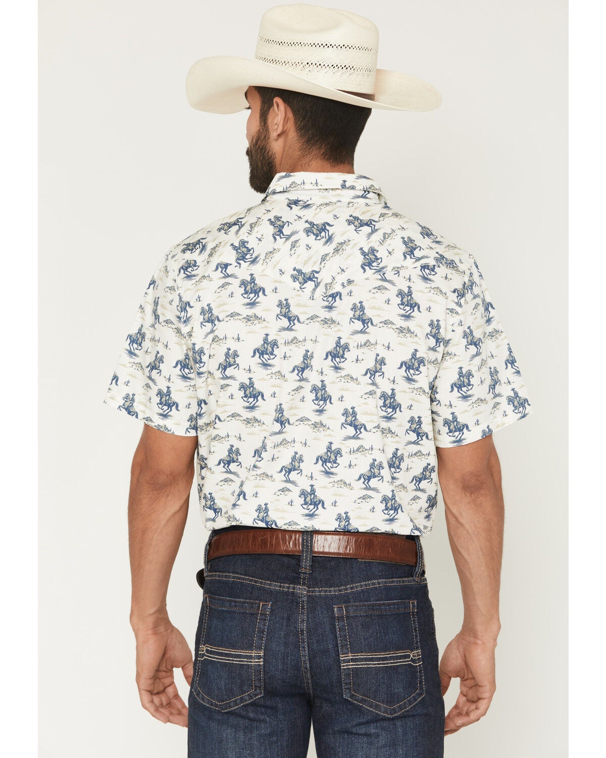 Image #4 - Cody James Men's Amos BBQ Western Print Short Sleeve Snap Western Shirt, Blue, hi-res