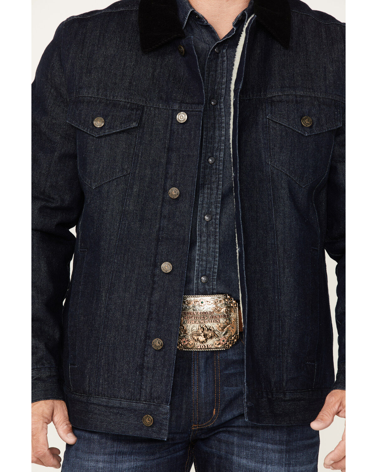 Image #3 - Cody James Men's Grand Teton Dark Wash Sherpa Cord Collar Denim Jacket, Dark Wash, hi-res