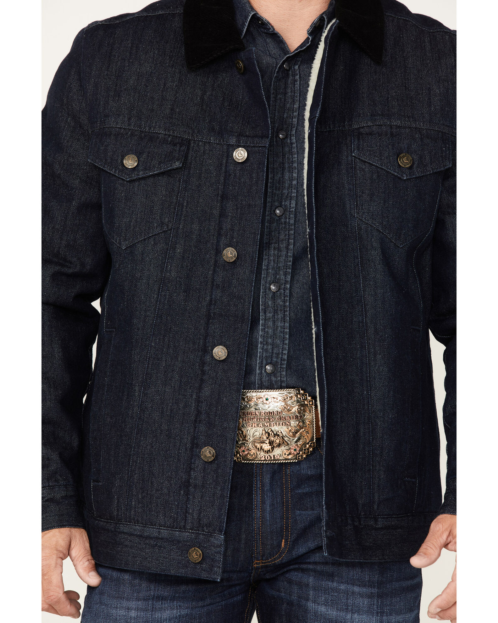 Image #3 - Cody James Men's Grand Teton Dark Wash Sherpa Cord Collar Denim Jacket, Dark Wash, hi-res