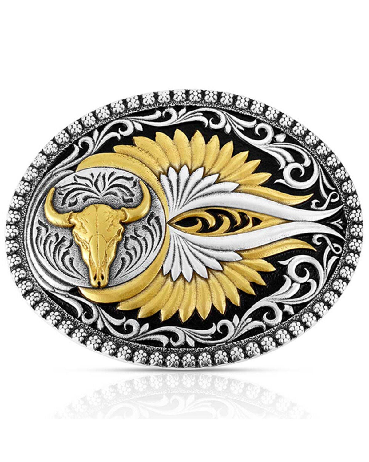 Montana Silversmiths Two-Toned Buffalo Skull Belt Buckle, Silver, hi-res