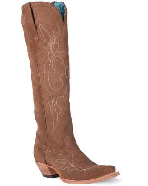 Corral Women's Suede Embroidered Tall Western Boots - Snip Toe , Sand, hi-res