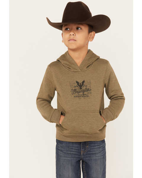 Wrangler Boys' Logo Graphic Long Sleeve Hooded Sweatshirt, Olive, hi-res