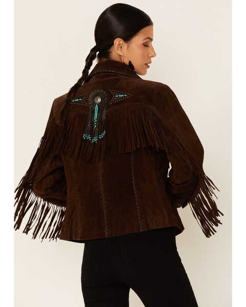 Image #4 - Scully Fringe & Beaded Boar Suede Leather Jacket, Chocolate, hi-res
