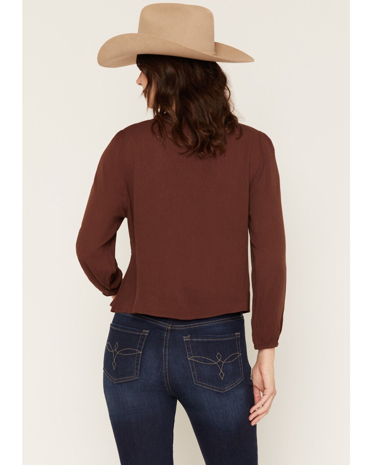 Image #4 - Wild Moss Women's Embroidered Long Sleeve Peasant Top, Brown, hi-res