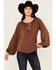 Shyanne Women's Washed Satin Tunic Blouse , Medium Brown, hi-res