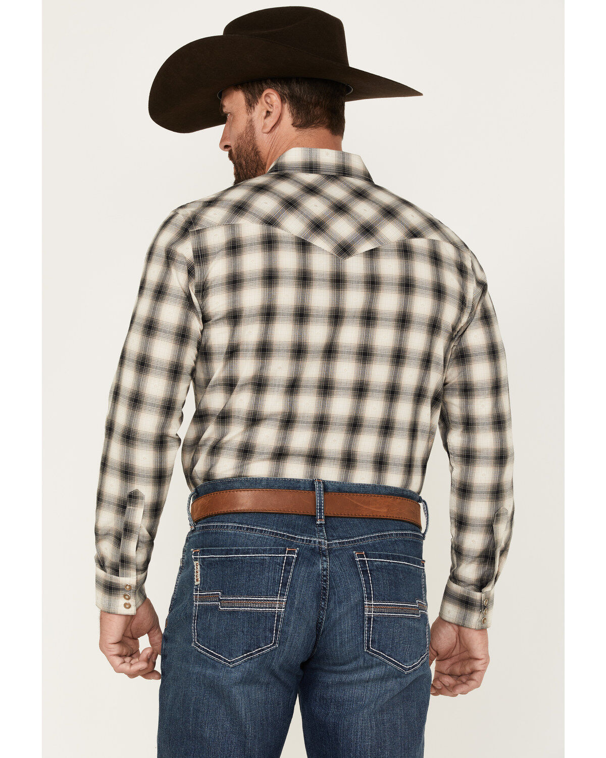 Image #4 - Pendleton Men's Frontier Dobby Ombre Plaid Snap Western Shirt, Tan, hi-res