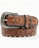 Cody James Men's Lasered Floral Pattern Cream Lace Leather Belt , Brown, hi-res