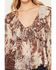 Image #3 - Shyanne Women's Randall Sheer Printed Ruffle Trim Top, Brown, hi-res
