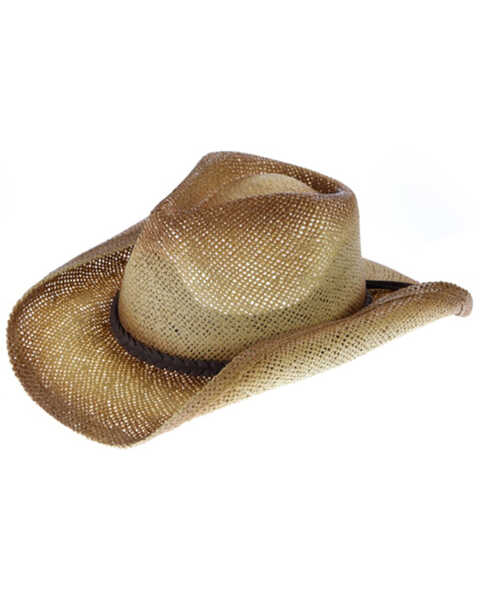 Peter Grimm Tan Domi Pinched Drifter Straw Western Hat , Tan, hi-res