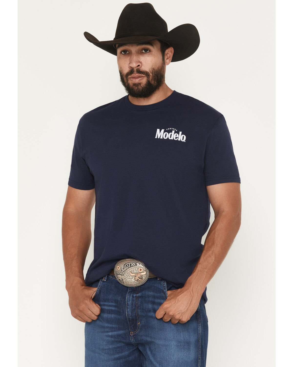 Image #2 - Modelo Men's Cow Skull Short Sleeve Graphic T-Shirt, Navy, hi-res