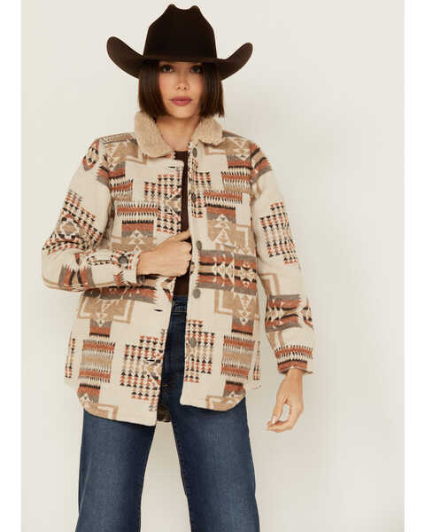 Cotton & Rye Women's Southwestern Print Sherpa Lined Jacket , Ivory, hi-res