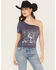 Image #1 - Youth in Revolt Women's One Shoulder Graphic Tee, Blue, hi-res