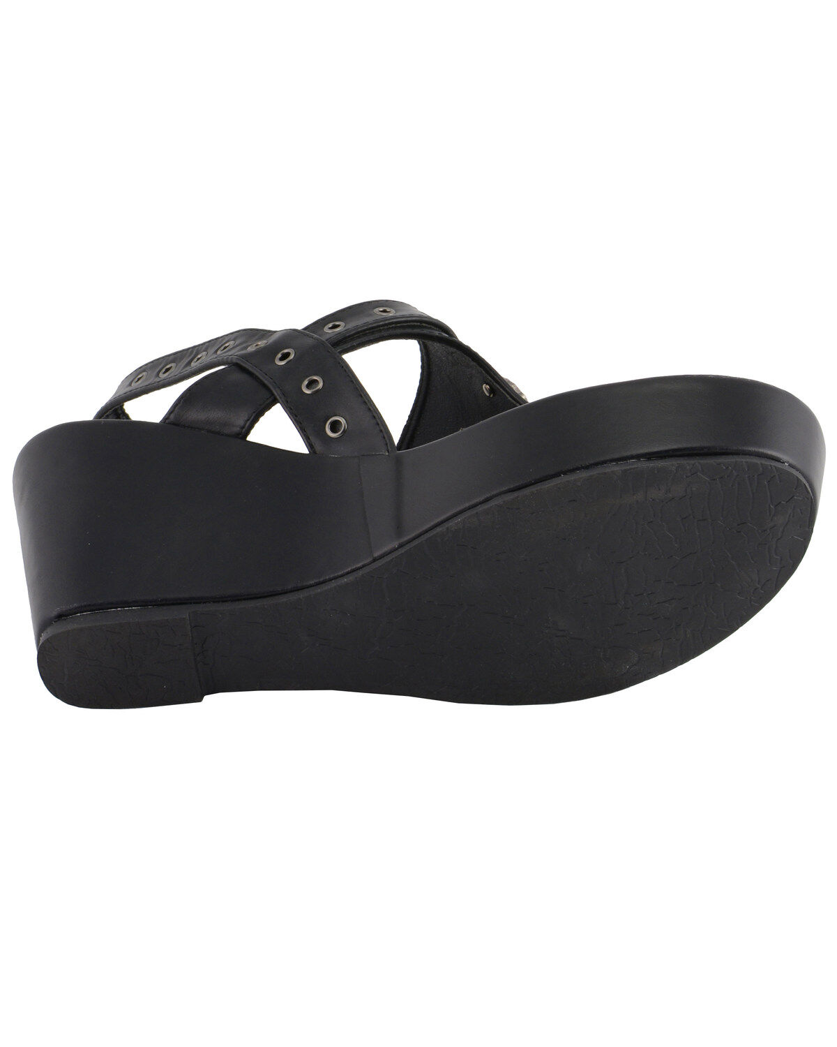 Image #6 - Milwaukee Leather Women's Buckle Strap Wedge Sandals, Black, hi-res