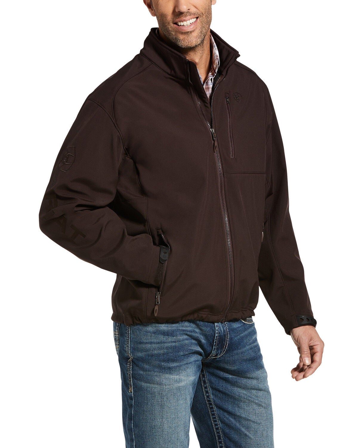 Ariat Men's Patriot Logo 2.0 Softshell Jacket, Dark Brown, hi-res