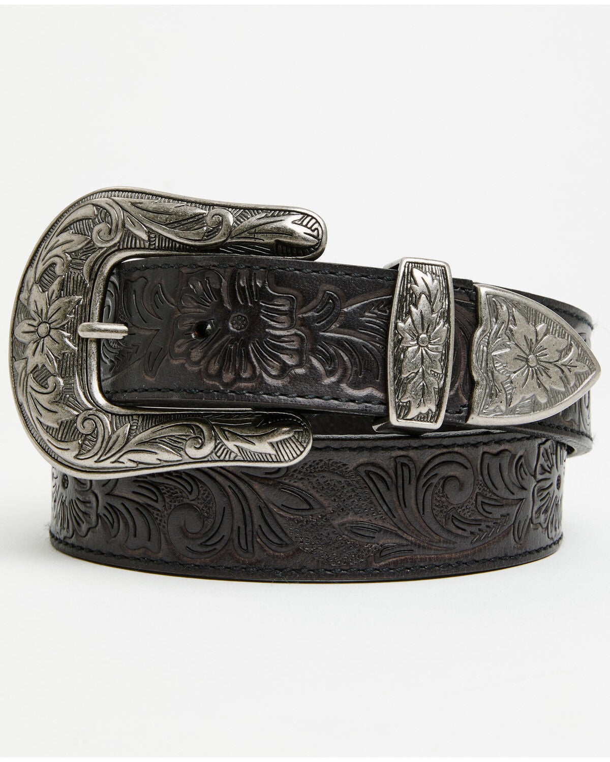 Shyanne Women's Lynnelle Tooled Belt, Black, hi-res