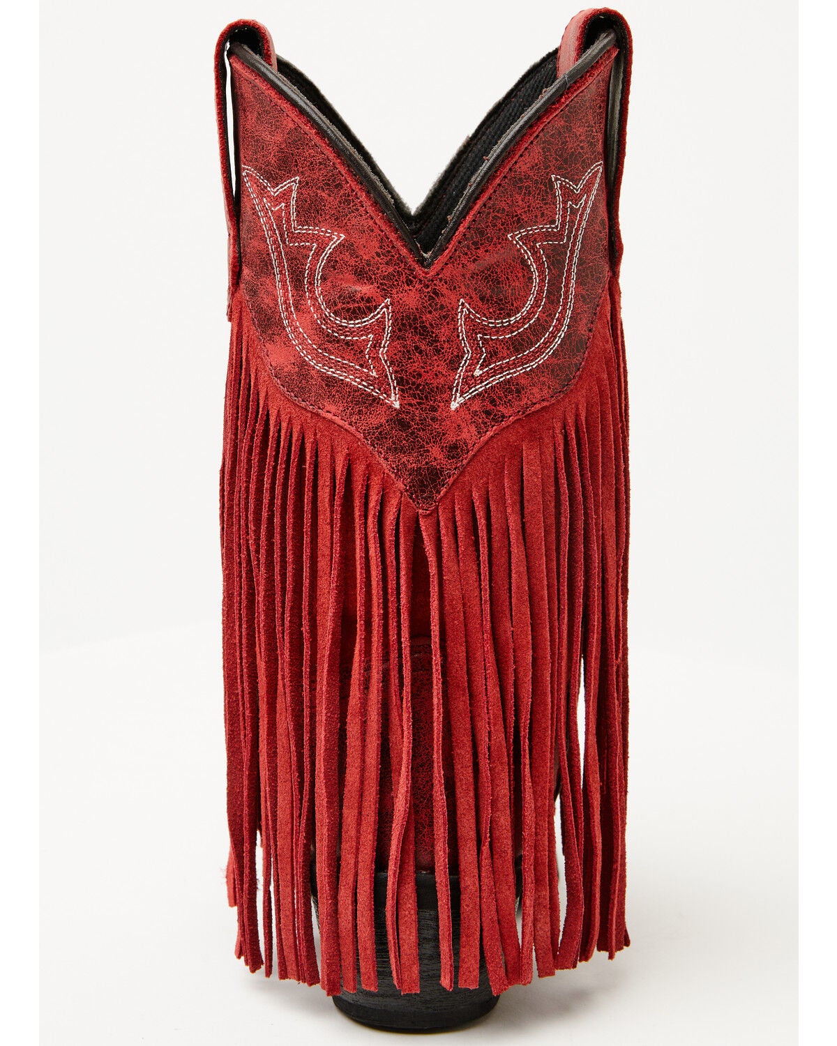 Image #5 - Dan Post Girls' Happy Trails Fringe Western Boots - Snip Toe, Red, hi-res