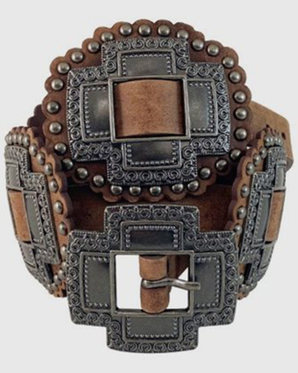 Image #1 - Lyntone Women's Brown Cross-Shaped Concho Leather Belt, Brown, hi-res