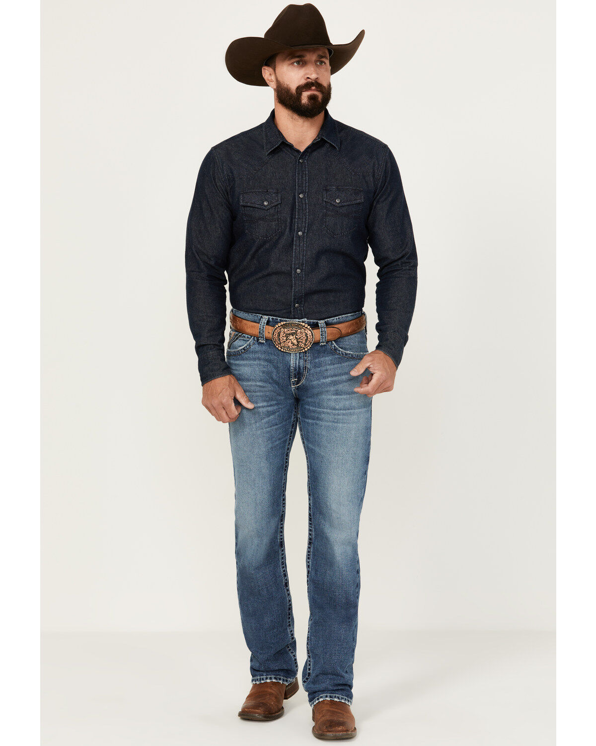 Image #1 - Ariat Men's M7 Peconic Remming Medium Wash Slim Straight Stretch Jeans, Medium Wash, hi-res