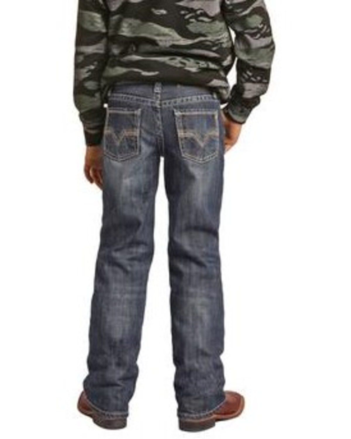 Image #1 - Rock & Roll Denim Boys' Dark Wash Ladder Stitch Bootcut Jeans, Blue, hi-res