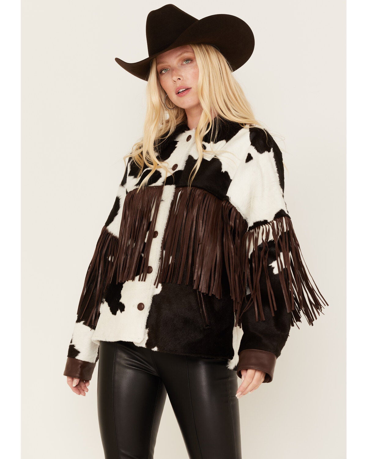DANCASSAB Women's Taylor Hair-On Hide Fringe Jacket, Multi, hi-res