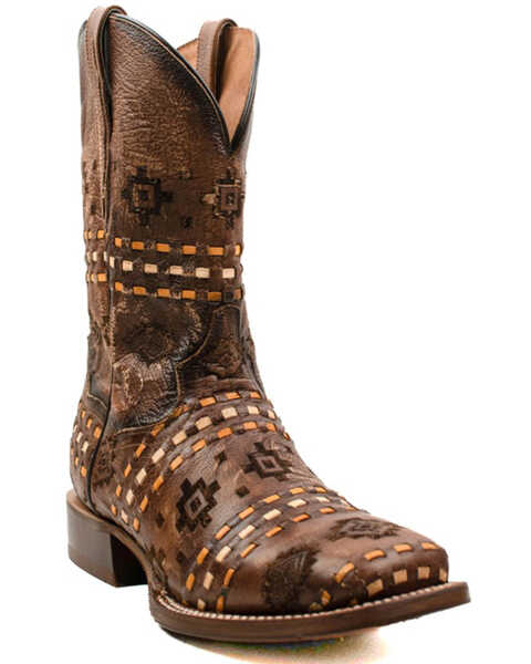 Dan Post Men's 11" Navajo Buck Lace Embroidered Western Performance Boots - Broad Square Toe, Brown, hi-res