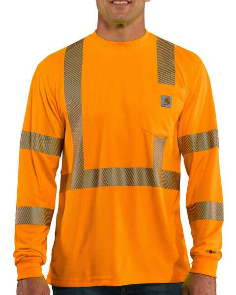Image #1 - Carhartt Force High-Visibilty Class 3 Long Sleeve T-Shirt - Big & Tall, Orange, hi-res