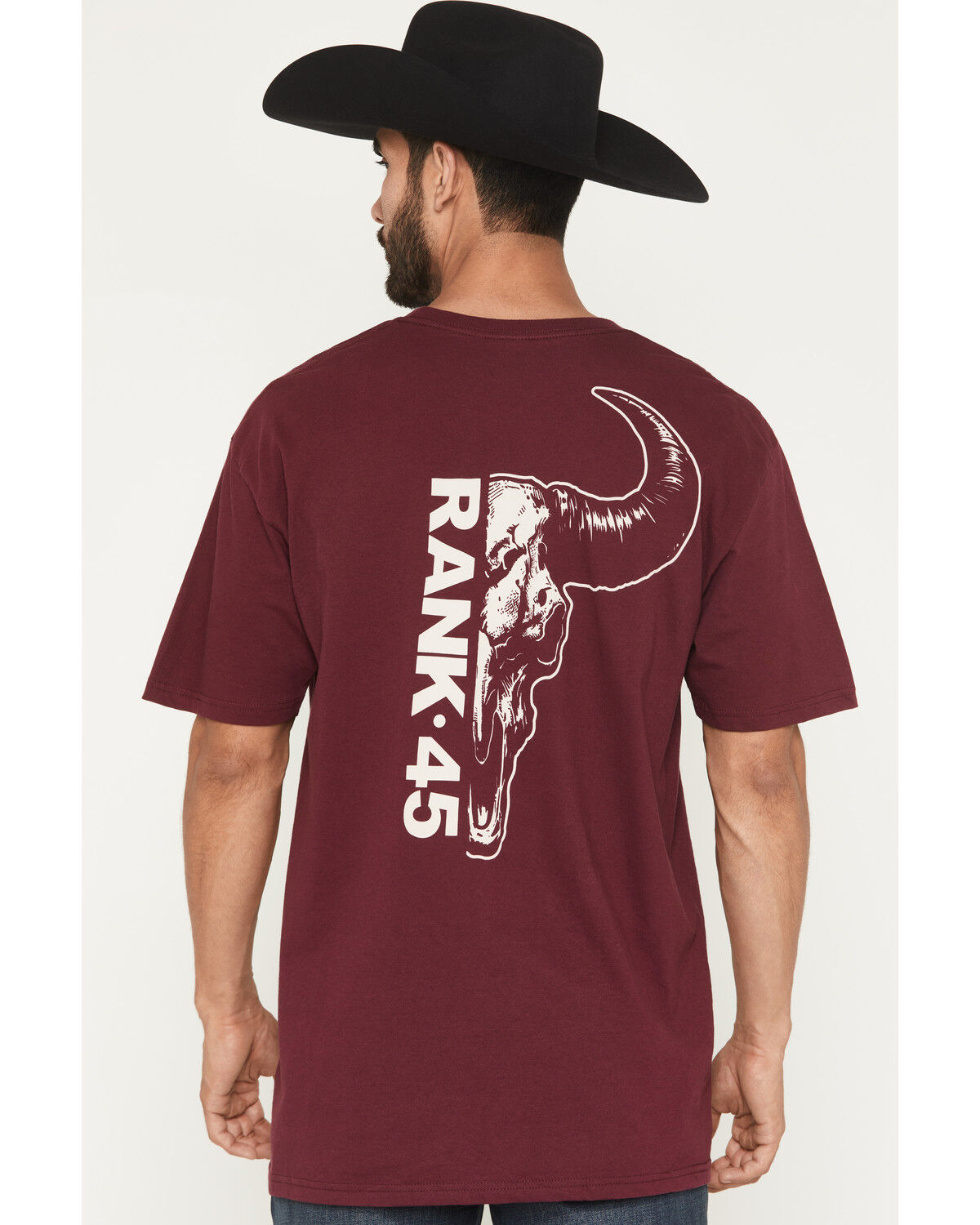 Image #4 - RANK 45® Men's Half Steer Skull Logo Short Sleeve Graphic T-Shirt, Burgundy, hi-res