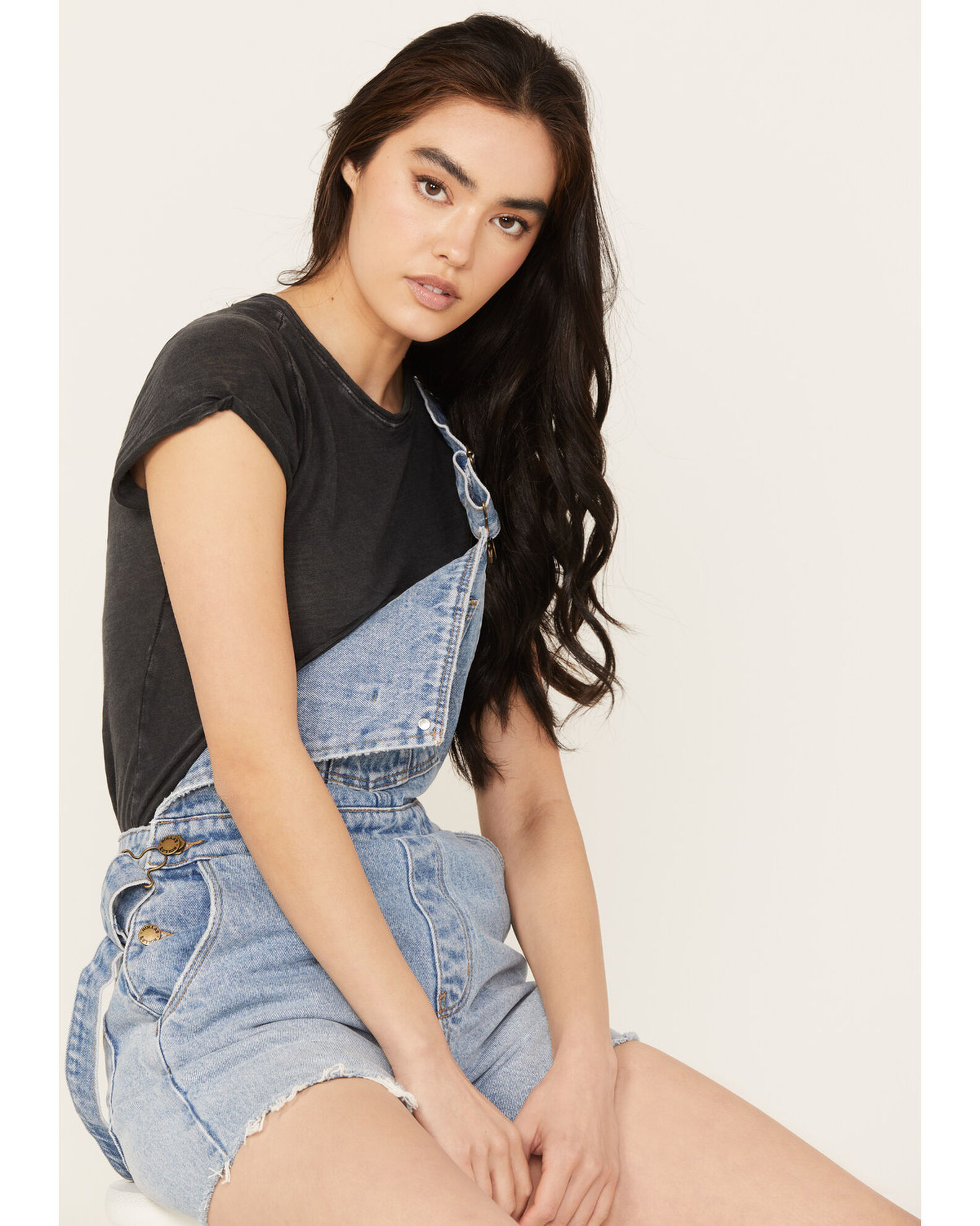 Denim shortalls womens top