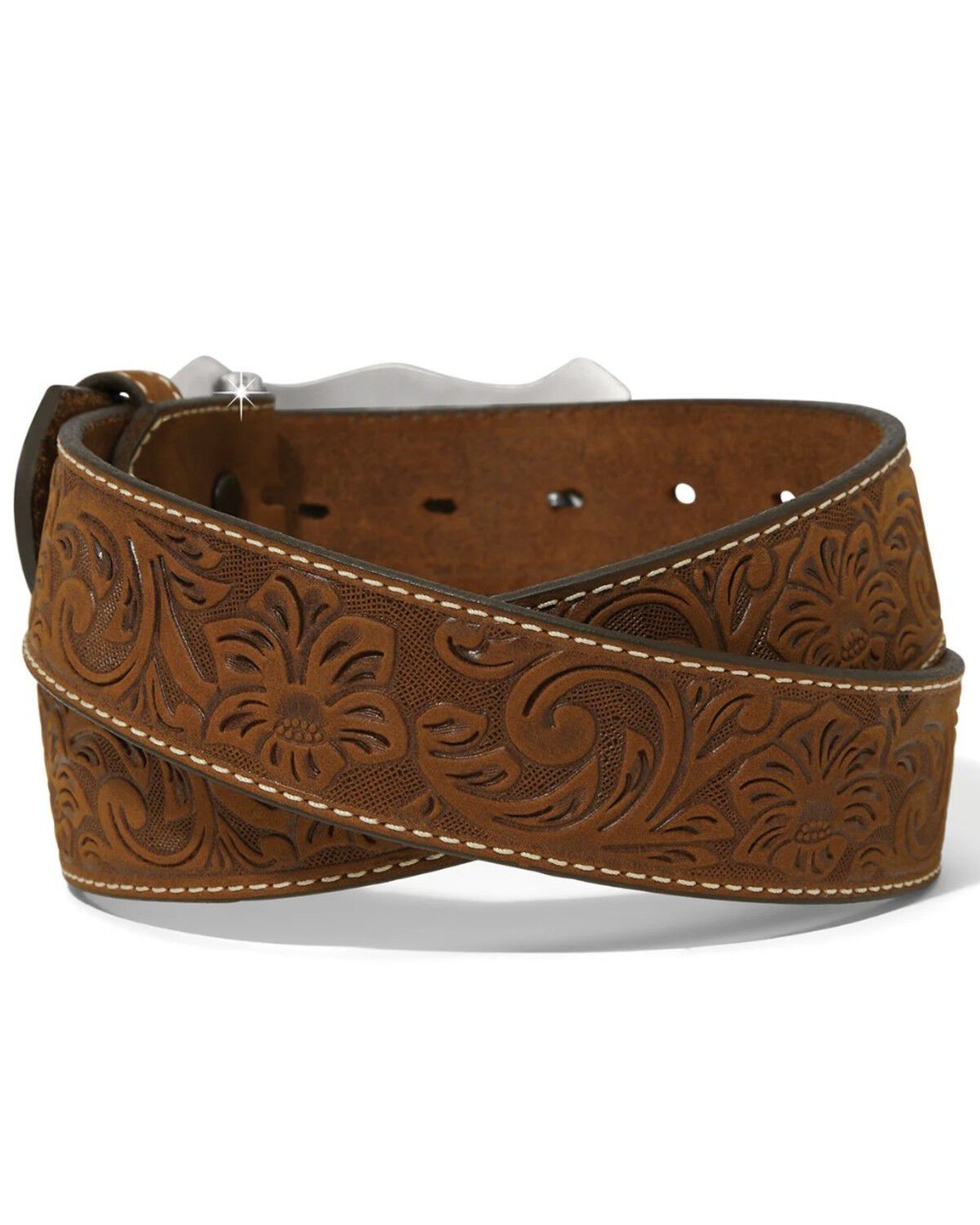 Image #2 - Tony Lama Men's Classic Long Horn Tooled Belt, Bark, hi-res