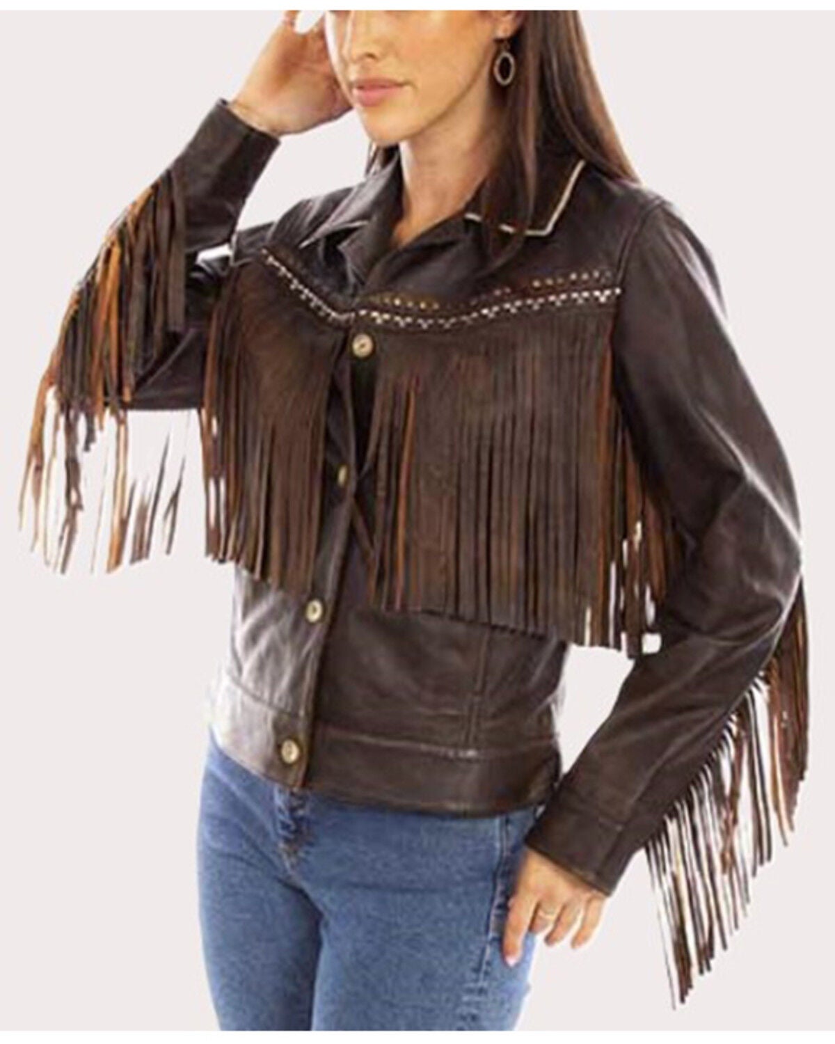 Scully Women's Fringe Leather Jacket, Chocolate, hi-res