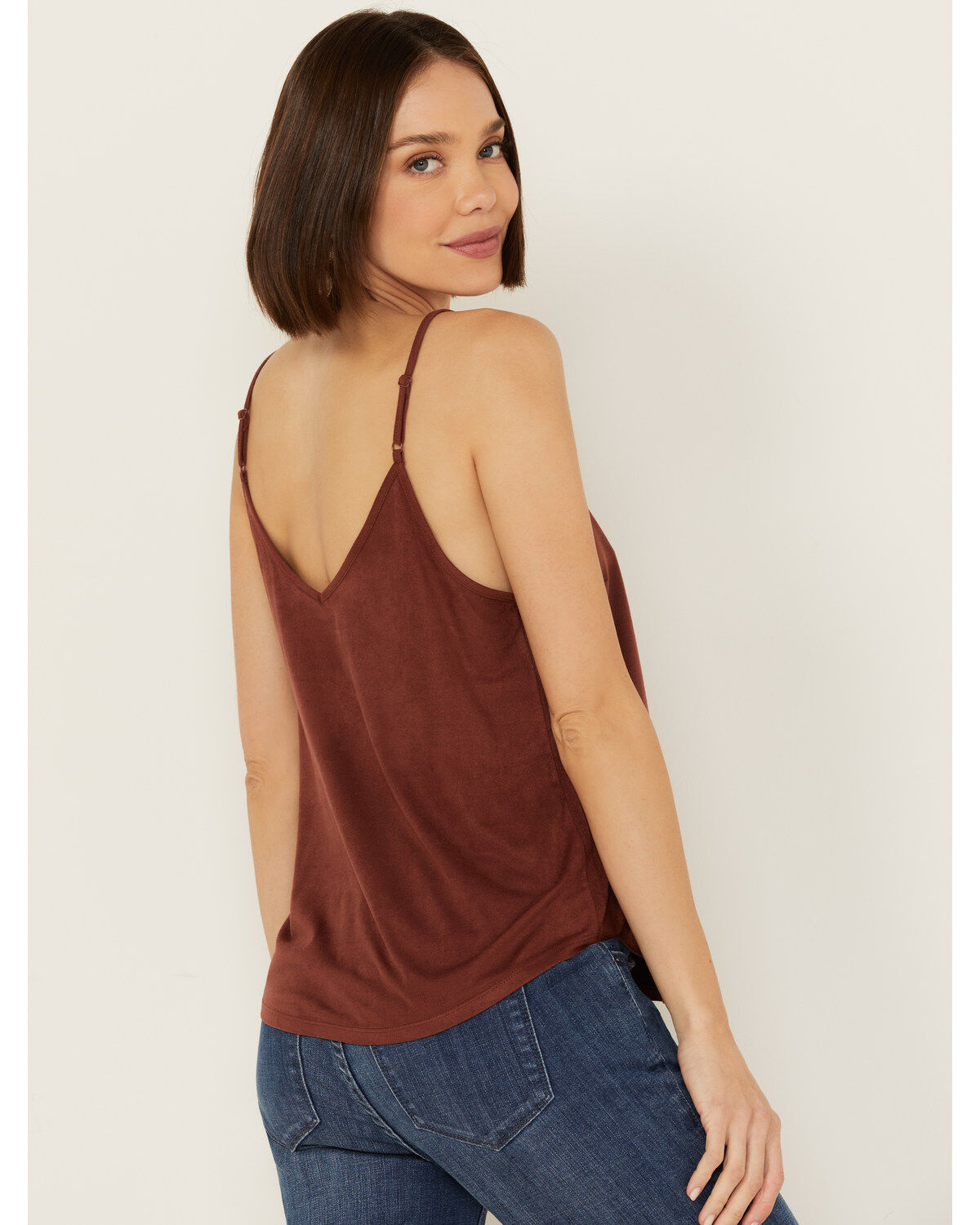 Image #4 - Shyanne Women's Crochet Trim Faux Suede Cami, Brown, hi-res