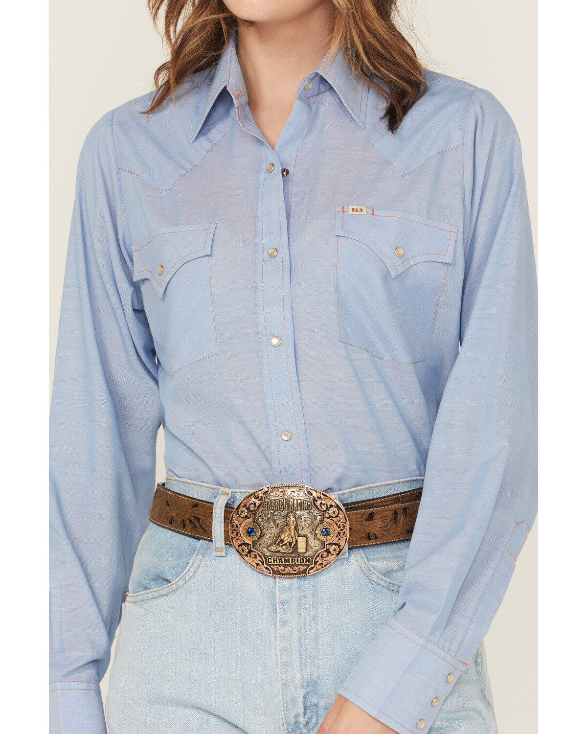 Image #4 - Cowboygirl by Jenna Paulette Women's Solid Long Sleeve Pearl Snap Western Shirt, Blue, hi-res