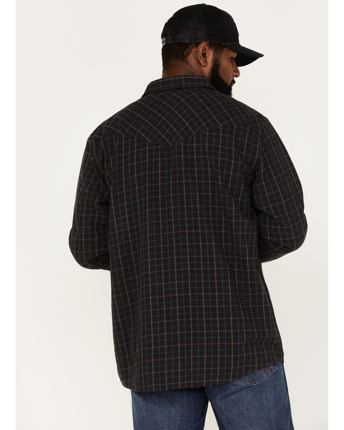Image #4 - Moonshine Spirit Men's Cask Small Plaid Print Snap Western Flannel Shirt, Brown, hi-res
