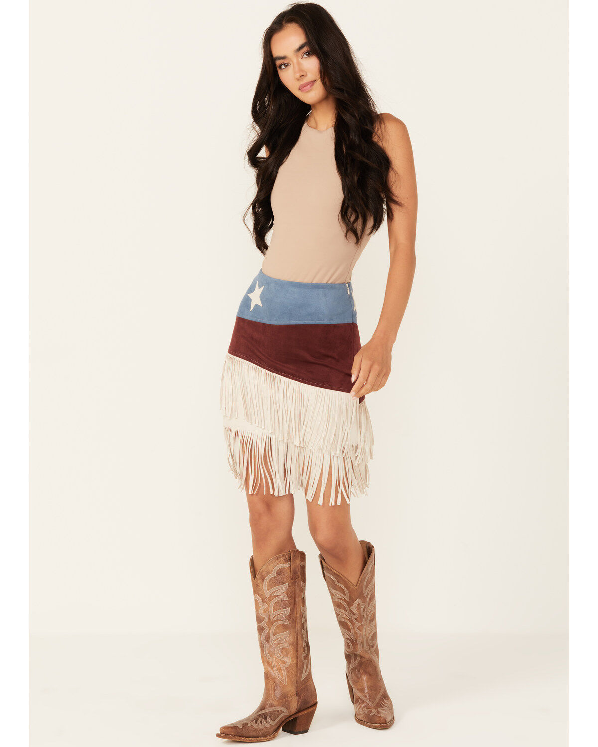 Image #1 - Vocal Women's Star Fringe Skirt, Navy, hi-res