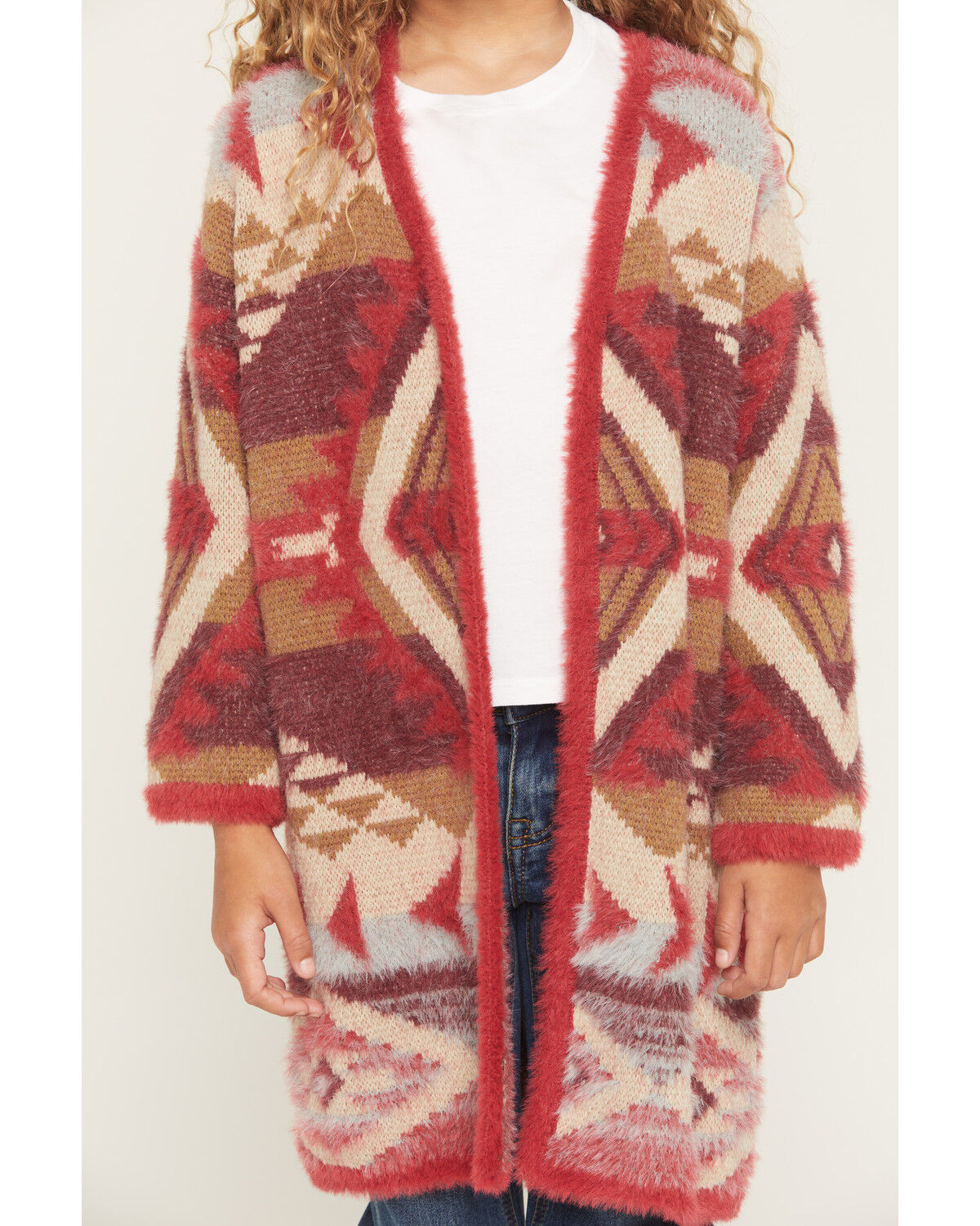Product Name:  Shyanne Girls' Southwestern Print Eyelash Yarn Cardigan