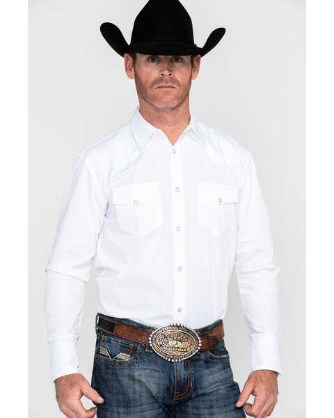 Gibson Men's Solid Long Sleeve Snap Western Shirt - Tall, White, hi-res