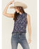 Image #1 - Rock & Roll Denim Women's Running Horses Sleeveless Snap Western Shirt, Navy, hi-res