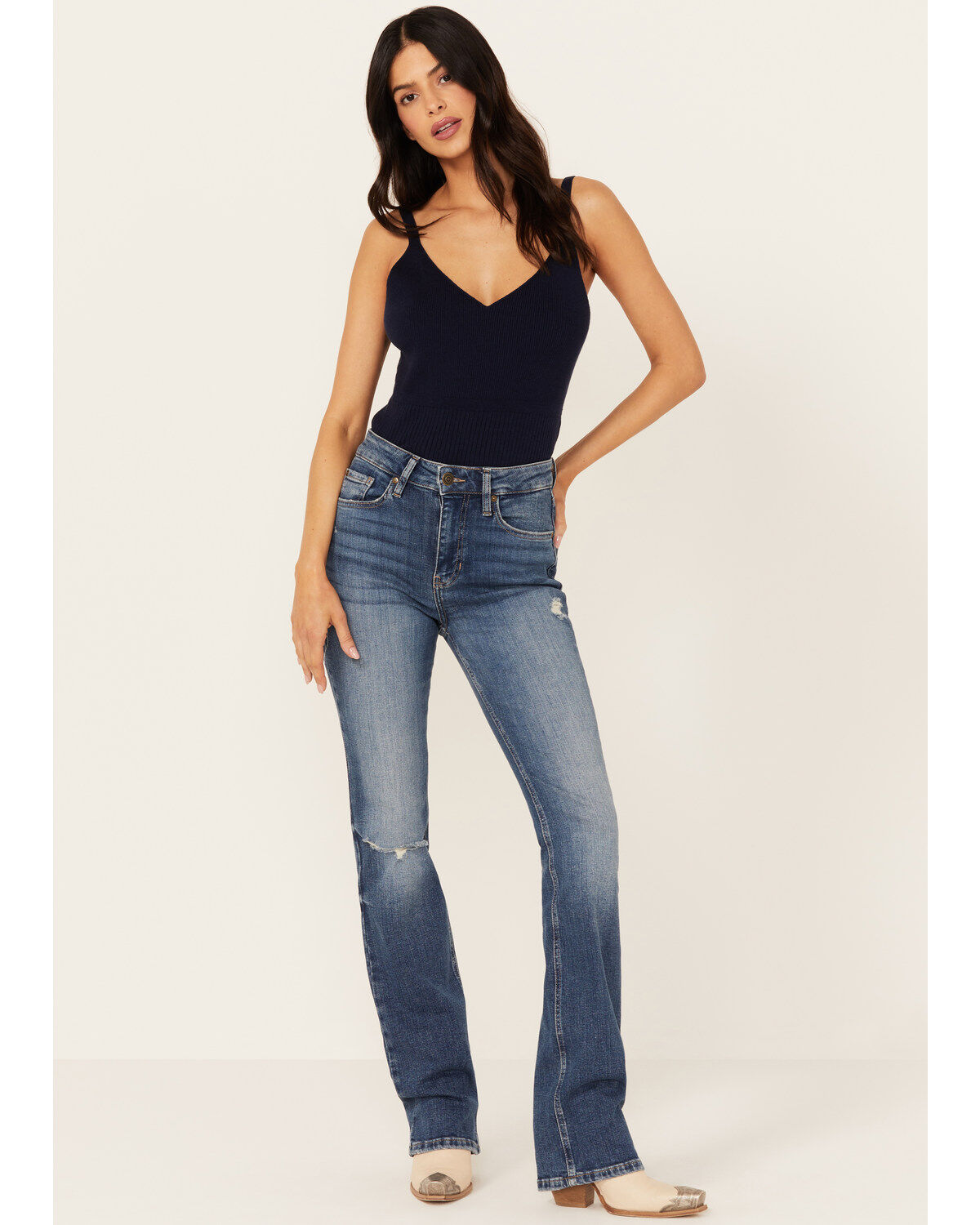 Image #1 - Cleo + Wolf Women's Kirkland Medium Wash High Rise Skinny Bootcut Stretch Denim Jeans, Medium Wash, hi-res