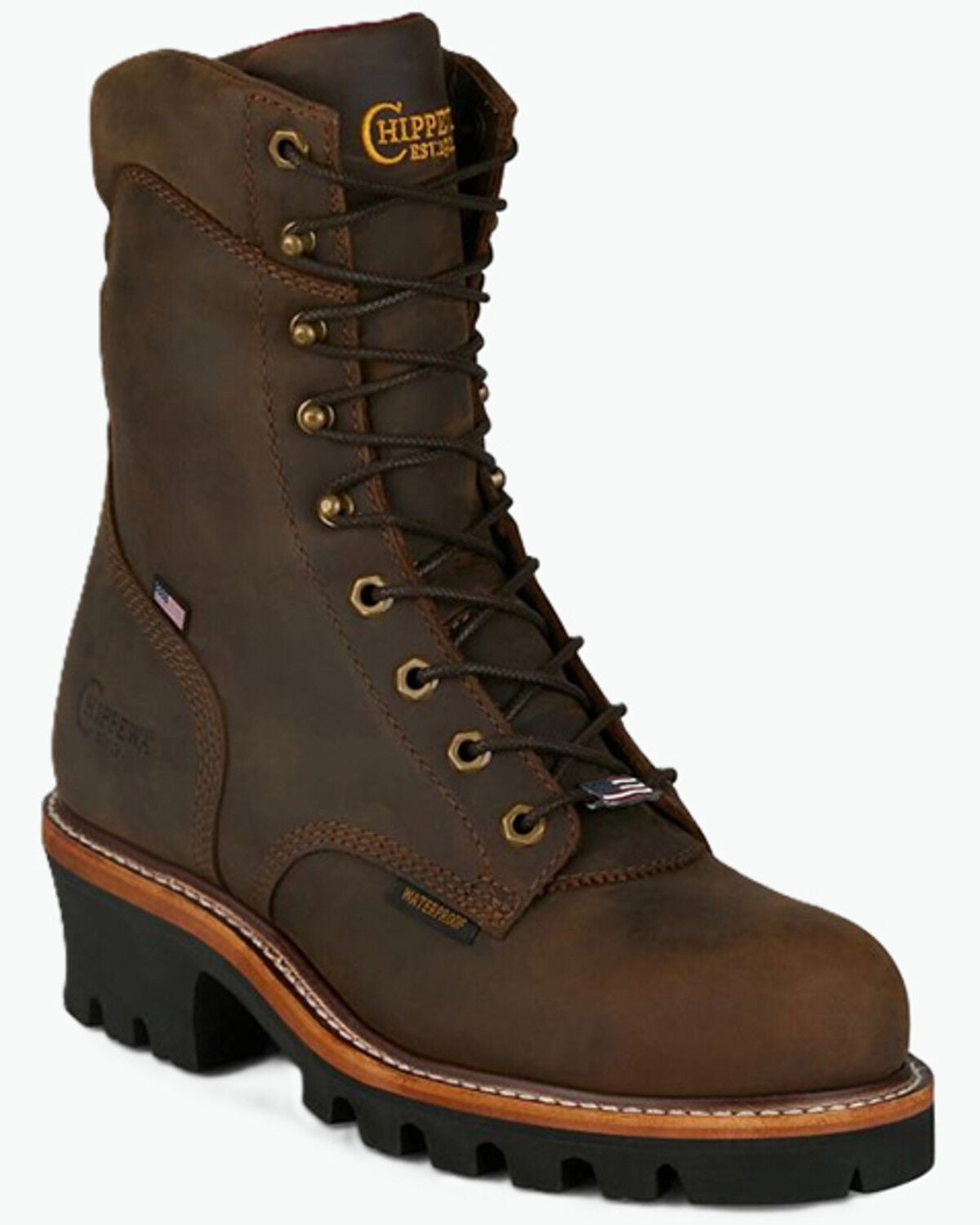 Chippewa Men's Super Logger 9" Waterproof Work Boots - Steel Toe, Brown, hi-res