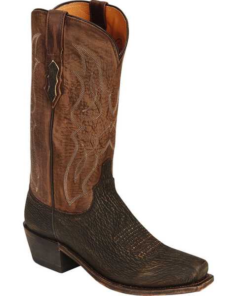 Lucchese Handmade 1883 Carl Sanded Shark Cowboy Boots - Square Toe, Chocolate, hi-res