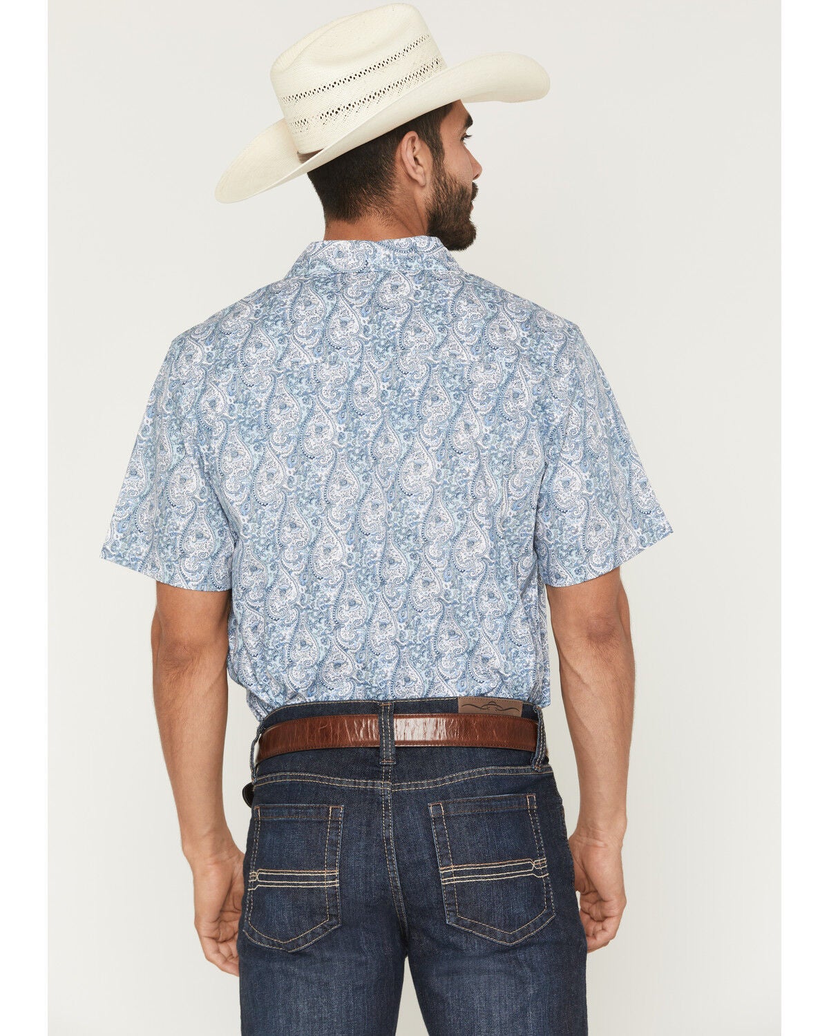 Image #4 - Gibson Trading Co Men's Kickin Daisies Paisley Print Short Sleeve Button-Down Western Shirt, Blue, hi-res
