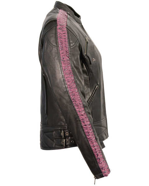 Image #2 - Milwaukee Leather Women's Crinkle Arm Lightweight Racer Leather Jacket - 5X, Black/purple, hi-res