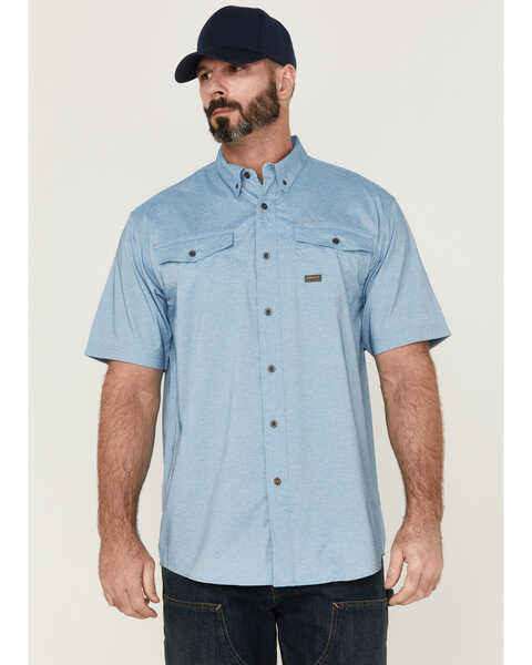 Ariat Men's Heather Deep Water Rebar Made Tough VentTek Short Sleeve Button-Down Work Shirt, Blue, hi-res