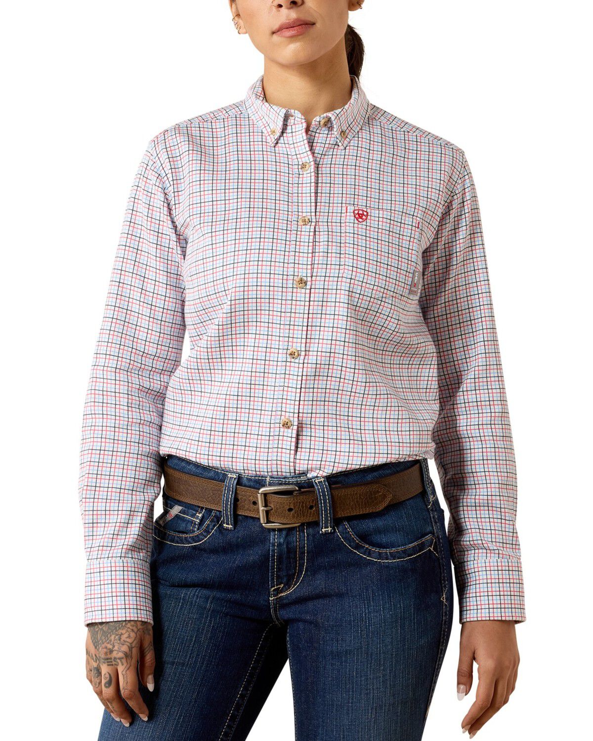 Ariat Women's FR Gauge Plaid Print Long Sleeve Button-Down Work Shirt, Multi, hi-res