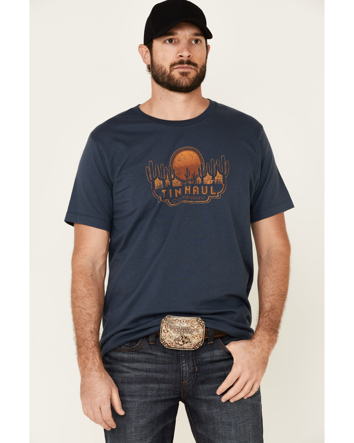 Image #1 - Tin Haul Men's Sunset & Cactus Graphic Short Sleeve T-Shirt, Blue, hi-res