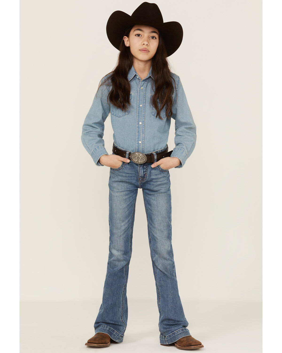 Image #1 - Rock & Roll Denim Girls' Pocket Bootcut Jeans, , hi-res