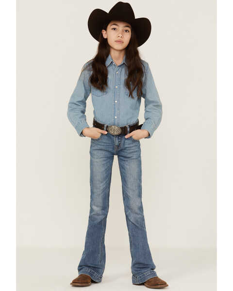 Rock & Roll Denim Girls' Pocket Bootcut Jeans, Blue, hi-res