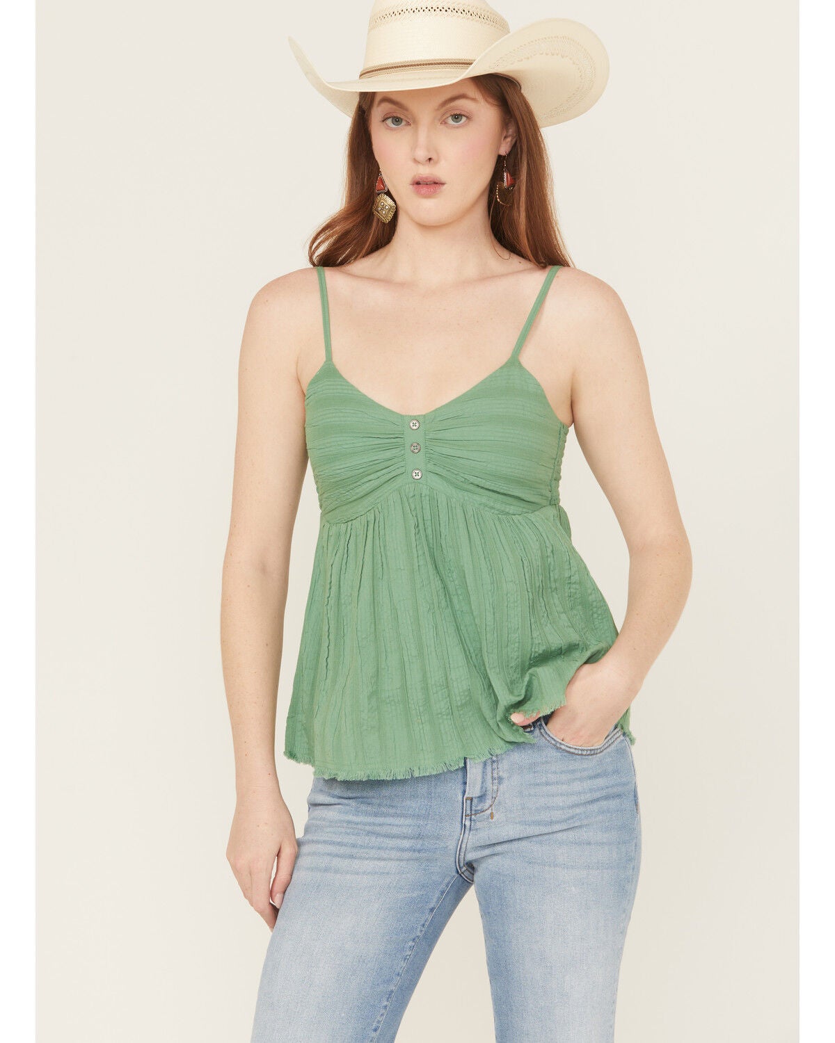 Cleo + Wolf Women's Enya Seersucker Striped Tank Top, Green, hi-res